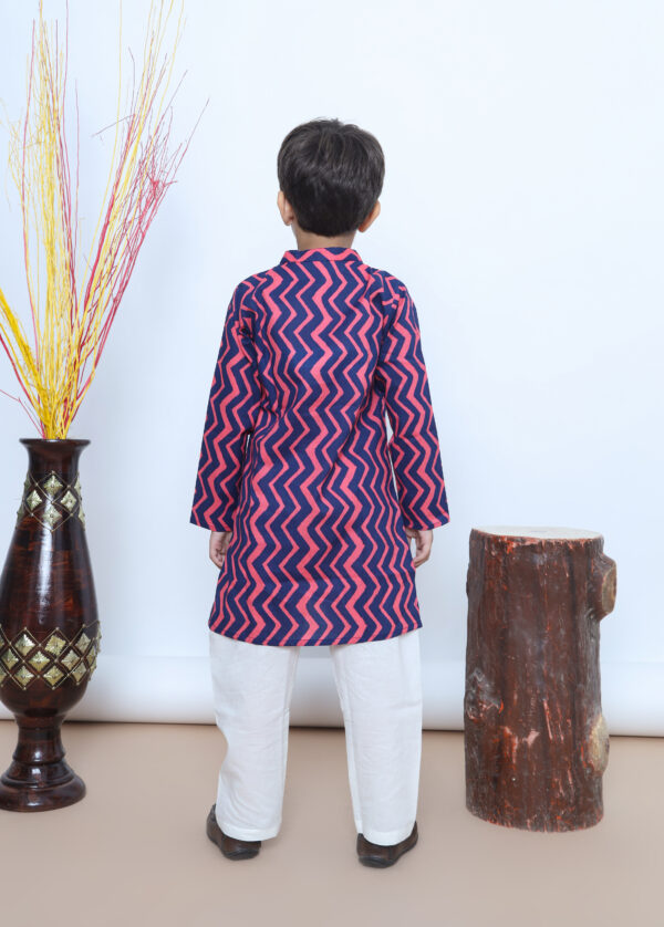 Zig-Zag Charm Navy Pink Kurta Set for Boys