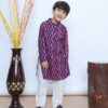 Zig-Zag Charm Navy Pink Kurta Set for Boys