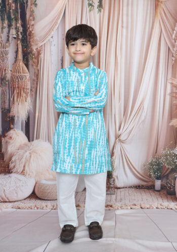 Aqua Sky Tie-Dye Kurta Set for Boys