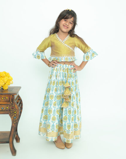Girls' Bright lemon Yellow Lehenga Choli Set