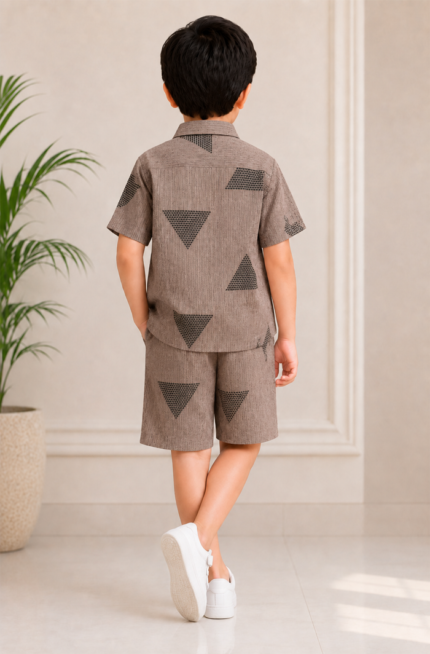 Pure Cotton Grey Blue Printed Boys Co-ord Set – Casual Summer Wear