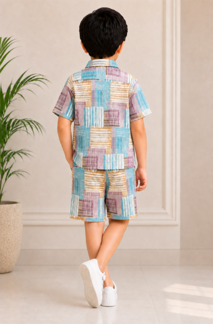 Pure Cotton Checked Print Boys Short Set – Casual Summer Wear